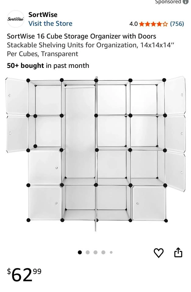 SortWise 16 Cube Storage Organizer with Doors