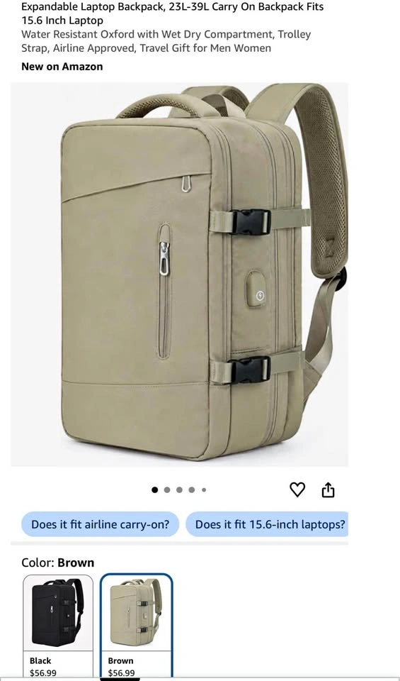 Expandable Laptop Backpack, 23L-39L Fits 15.6 Inch Laptop