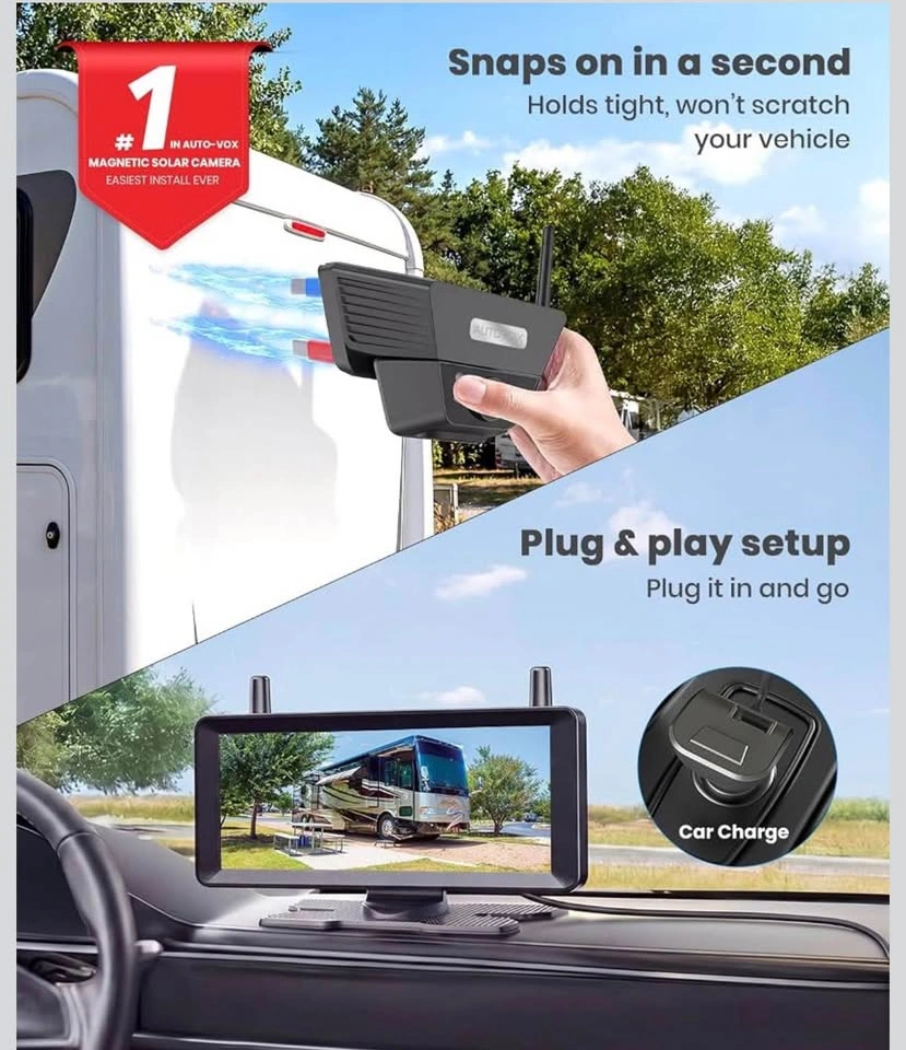 7.2” Solar Wireless Backup Camera, 1-Min Magnetic Mount - photo 2