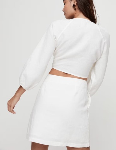 Aritzia Wilfred Tenley Cropped Top S Linen Tie Front Blouse - photo 2