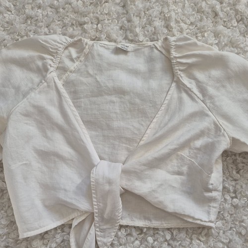 Aritzia Wilfred Tenley Cropped Top S Linen Tie Front Blouse - photo 5