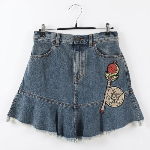 NWT Sailor Moon x GU Japan Embroidered Denim Skirt 25th Anniv