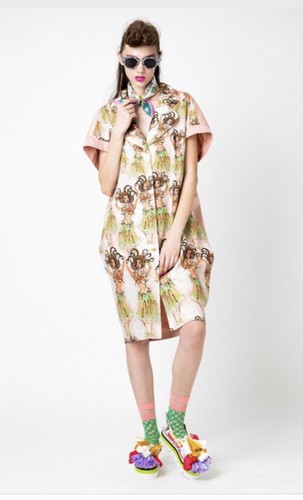 TSUMORI CHISATO Aloha Girl Art Print Dress Pink Japan