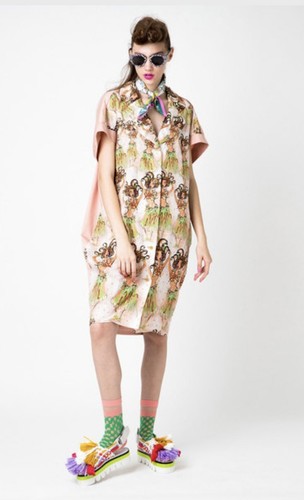 TSUMORI CHISATO Aloha Girl Art Print Dress Pink Japan - photo 3