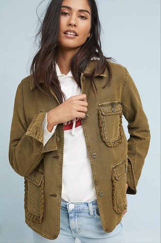 Anthropologie Olive Ruffled Utility Jacket XS Boho Cargo