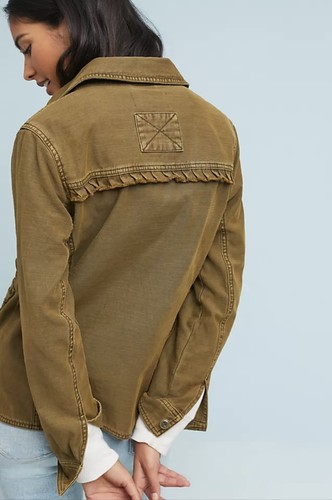 Anthropologie Olive Ruffled Utility Jacket XS Boho Cargo - photo 2