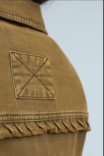 Anthropologie Olive Ruffled Utility Jacket XS Boho Cargo - photo 3
