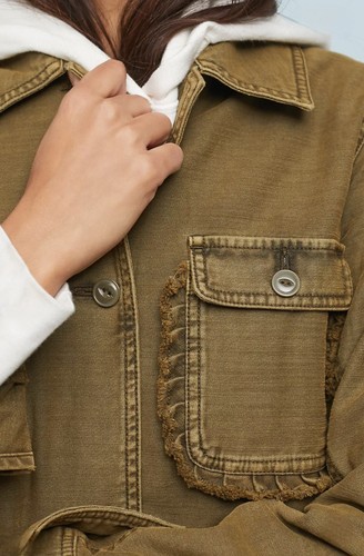 Anthropologie Olive Ruffled Utility Jacket XS Boho Cargo - photo 4