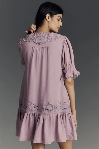Anthropologie Purple Linen Blend Ruffle Tunic Dress MP - photo 2