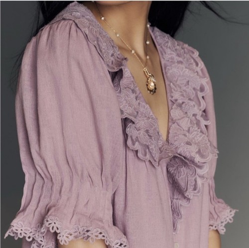 Anthropologie Purple Linen Blend Ruffle Tunic Dress MP - photo 3