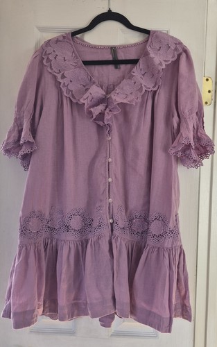Anthropologie Purple Linen Blend Ruffle Tunic Dress MP - photo 4