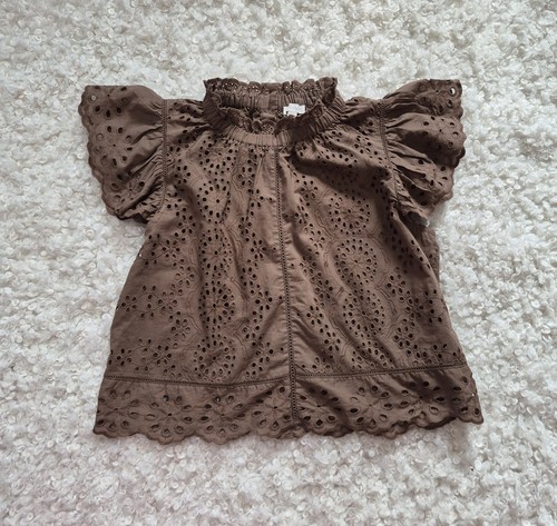 Jennifer Grace Eyelet Flutter Sleeve Blouse Brown Boho - photo 2