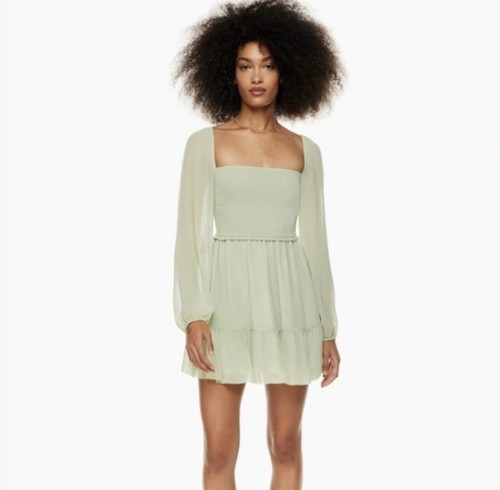 Wilfred Aritzia Tempest Mini Dress Green Chiffon Tiered M