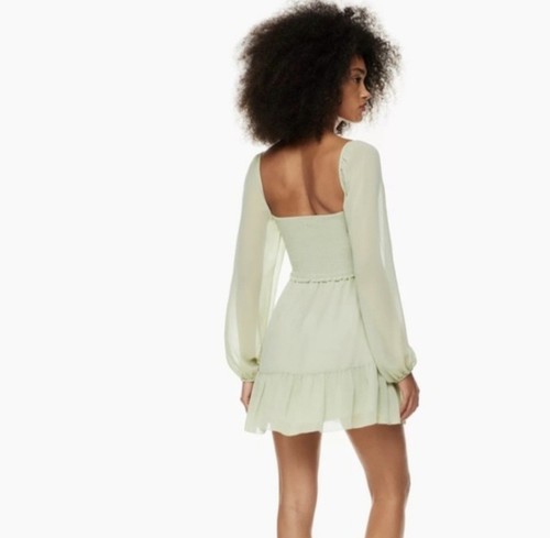 Wilfred Aritzia Tempest Mini Dress Green Chiffon Tiered M - photo 3