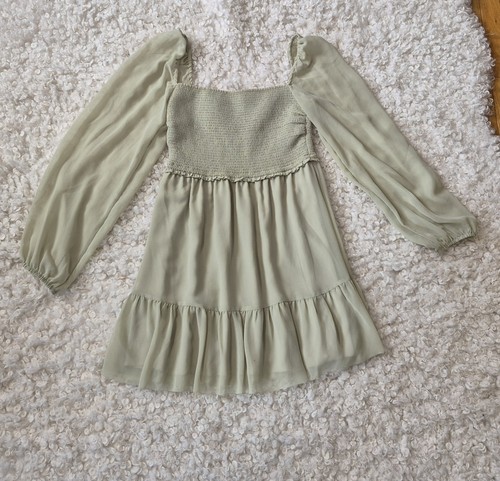 Wilfred Aritzia Tempest Mini Dress Green Chiffon Tiered M - photo 5