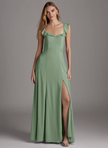 BNWT Azazie Arela Matcha Green Ruffle Maxi Dress