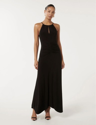 BNWT Ever New Whitney Gathered Black Halter Maxi Dress 4