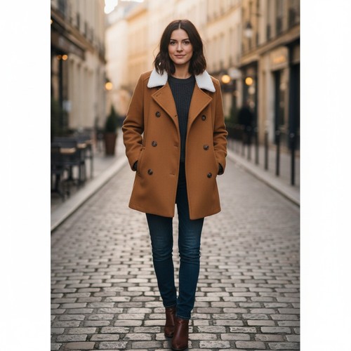 Forever 21 Tan Faux Fur Collar Brown Peacoat L