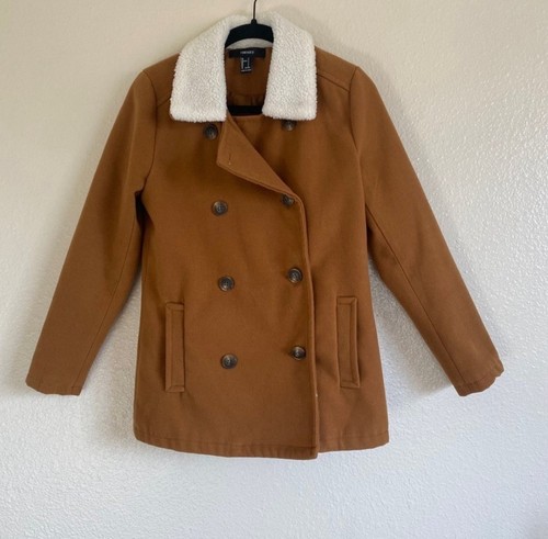 Forever 21 Tan Faux Fur Collar Brown Peacoat L - photo 2