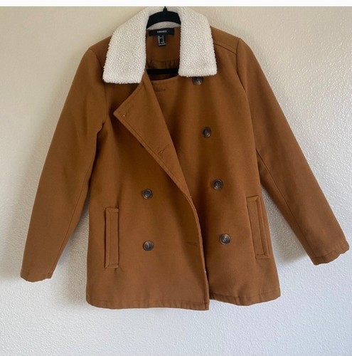 Forever 21 Tan Faux Fur Collar Brown Peacoat L - photo 3