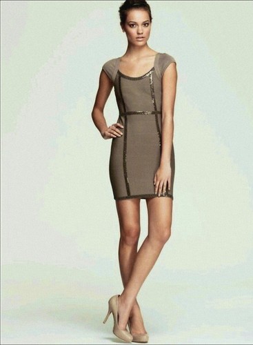 Guess Taupe Bodycon Bandage Mini Dress with Sequins Sz M Y2K - photo 3