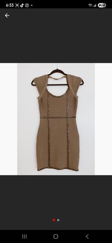 Guess Taupe Bodycon Bandage Mini Dress with Sequins Sz M Y2K - photo 4