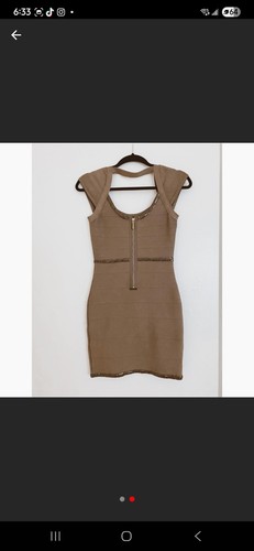 Guess Taupe Bodycon Bandage Mini Dress with Sequins Sz M Y2K - photo 5