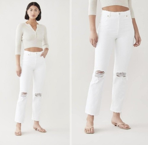 Rolla’s High-Rise Straight Leg Jeans 24 Layla White Distressed
