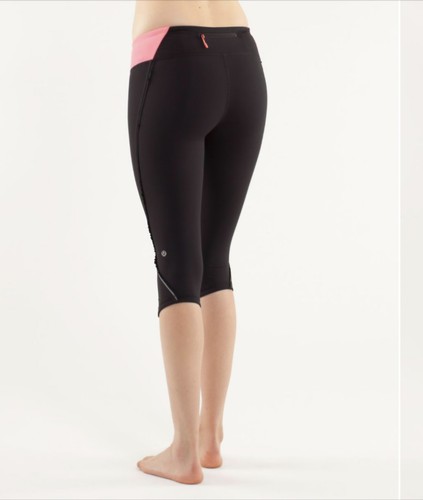 Lululemon Run Inspire Crop II Black Pink Mesh Leggings Size 8