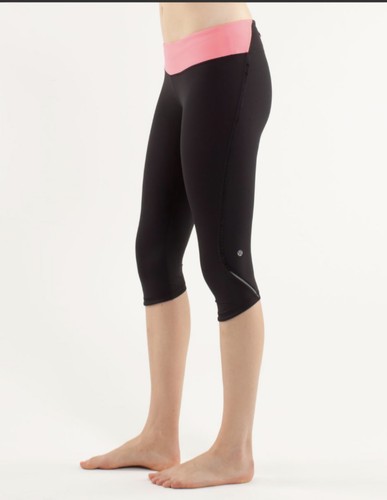 Lululemon Run Inspire Crop II Black Pink Mesh Leggings Size 8 - photo 2