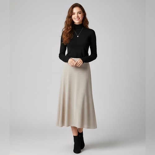 ZARA Knit Iridescent Midi Skirt Beige Silver Shimmer Sz S
