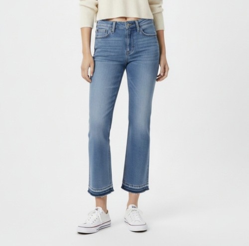 J.Crew Billie Demi-Boot Crop Jeans 23 Raw Hem Blue Denim