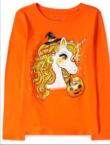 Childrens Place Sz 10 Orange Halloween Unicorn Girls Long Sleeve