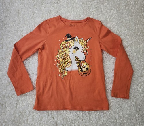 Childrens Place Sz 10 Orange Halloween Unicorn Girls Long Sleeve - photo 2