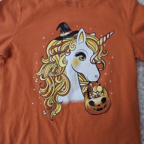Childrens Place Sz 10 Orange Halloween Unicorn Girls Long Sleeve - photo 3