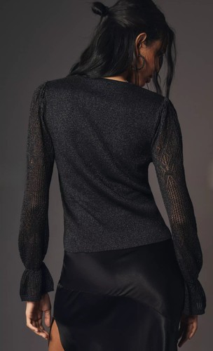 Anthropologie Sz L Metallic V-Neck Twofer Sweater - photo 3