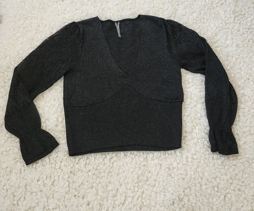 Anthropologie Sz L Metallic V-Neck Twofer Sweater - photo 4