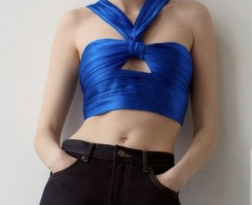 BNWT Zara Knotted Satin Effect Halter M Crop Twisted Top