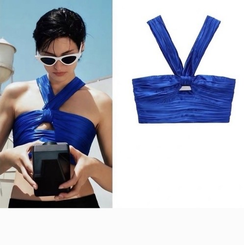 BNWT Zara Knotted Satin Effect Halter M Crop Twisted Top - photo 3