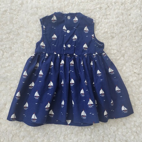 VTG Polly Flinders Nautical Sailboat Hand Smocked Blue Dress 18M - photo 4