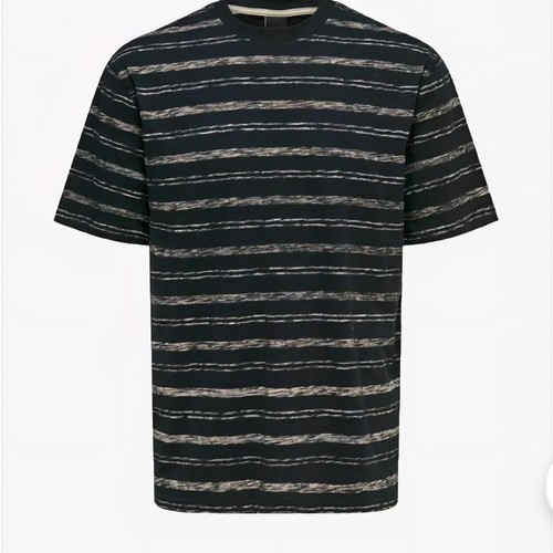 ONLY & SONS 100% Cotton Striped Black Tan Crew Neck T-Shirt - photo 2