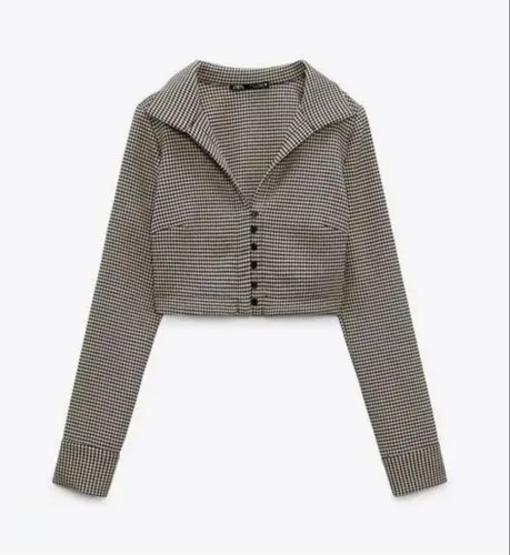 Zara Houndstooth Cropped Jacket Blazer Women’s Size M - photo 2