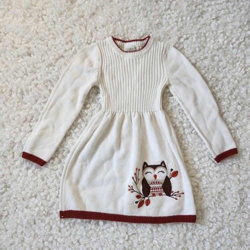 Cynthia Rowley Sz 4 White Knit Owl Embroidered Dress