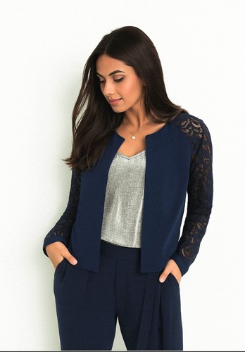 Navy Woman Lace Sleeve Vest Romantic Officewear Sz L - photo 2