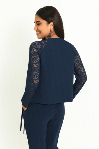 Navy Woman Lace Sleeve Vest Romantic Officewear Sz L - photo 3