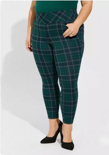 Torrid Plus Sz 6T Green Plaid Ponte Skinny Pants High Rise
