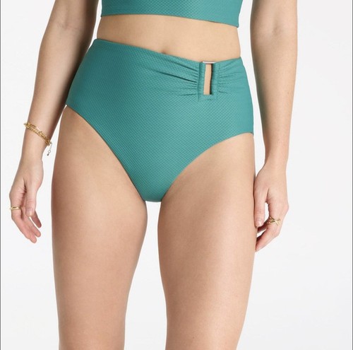 New CALIA High-Rise Bikini Bottom S Green Asymmetrical Trim