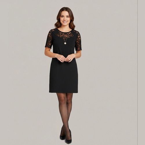 GRACE&MILA LBD Sheath Black Dress Sheer Lace Sleeves Sz S