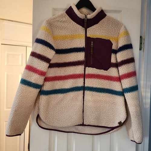 Colorful Striped Teddy Jacket Women’s Sz L Cozy Fall Spring - photo 2