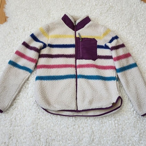 Colorful Striped Teddy Jacket Women’s Sz L Cozy Fall Spring - photo 3